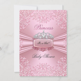 Invitación Bonito Chica Baby Shower Lace Princesa Rosa Tiara