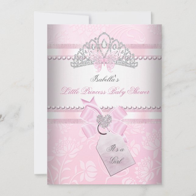 Invitación Bonito Chica de Baby Shower Mariposa Tiara (Anverso)