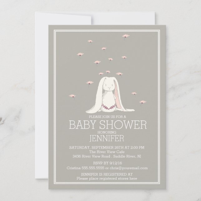 Invitación Bonito Chica rosa Bunny Baby Shower (Anverso)