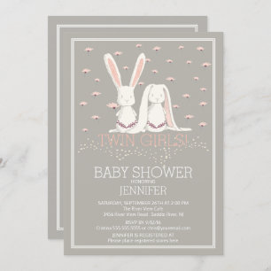 Invitación Bonito Chicas de TWIN rosado Bunny Baby Shower