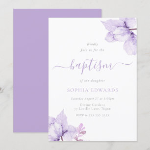 Invitación Bonito Chicas morados florales bautismo