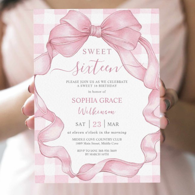 Invitación Bonito Cinta Rosa Bows Dulce Dieciséis Cumpleaños (Subido por el creador)