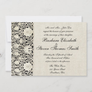 Invitación Bonito clásico blanco de línea de encaje antiguo b