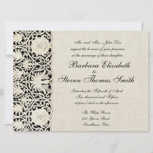 Invitación Bonito clásico blanco de línea de encaje antiguo b (Anverso)