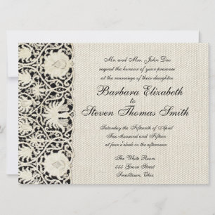 Invitación Bonito clásico blanco de línea de encaje antiguo b