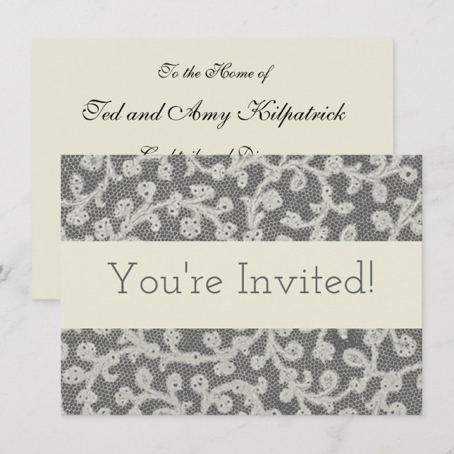 Invitación Bonito clásico blanco de línea de encaje antiguo b (Anverso / Reverso)