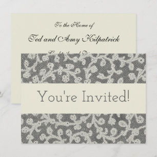 Invitación Bonito clásico blanco de línea de encaje antiguo b