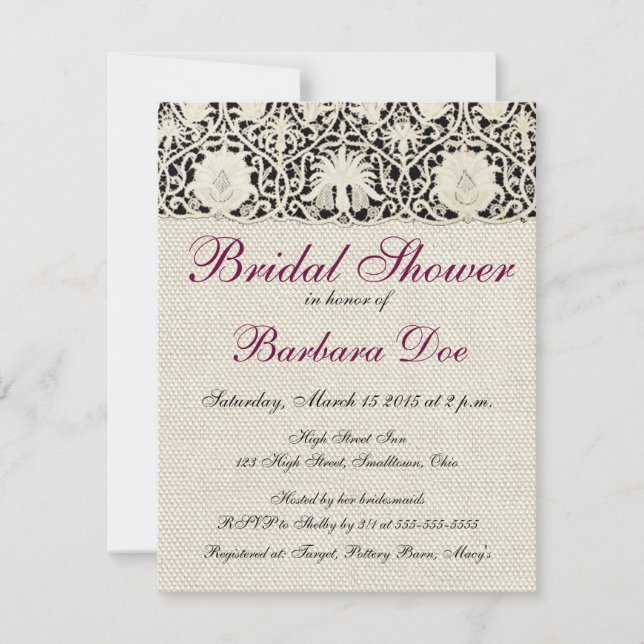 Invitación Bonito clásico blanco de línea de encaje antiguo b (Anverso)