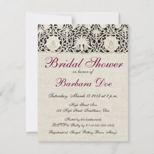 Invitación Bonito clásico blanco de línea de encaje antiguo b