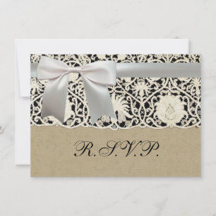 Invitación Bonito clásico blanco de línea de encaje antiguo b