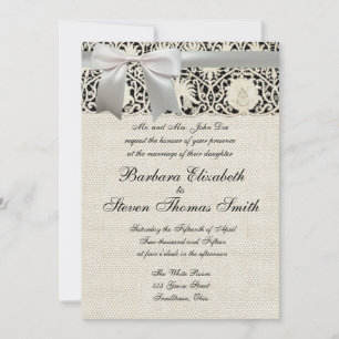 Invitación Bonito clásico blanco de línea de encaje antiguo b