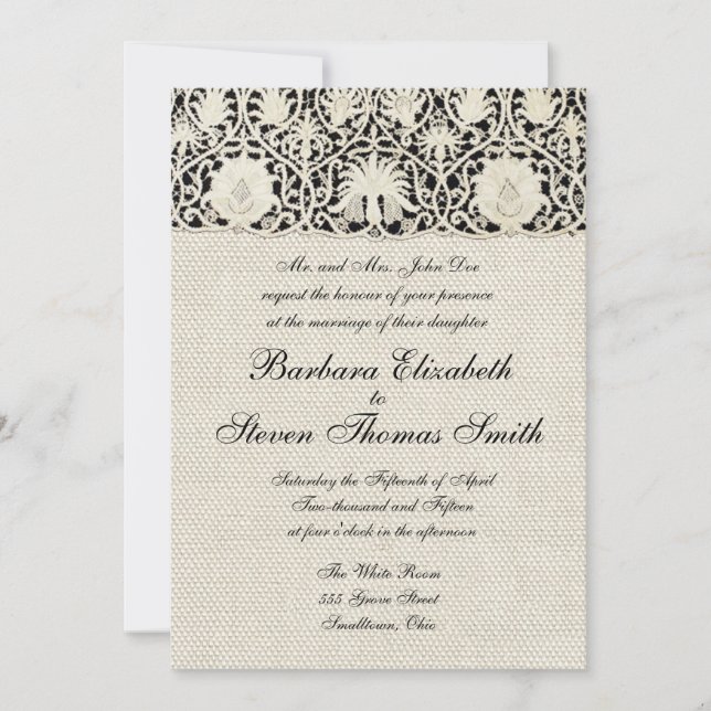 Invitación Bonito clásico blanco de línea de encaje antiguo b (Anverso)