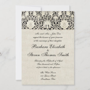 Invitación Bonito clásico blanco de línea de encaje antiguo b