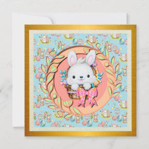 Invitación Bonito conejo de Pascua sentado en la canasta