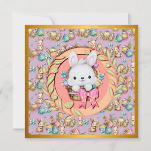 Invitación Bonito conejo de Pascua sentado en la canasta