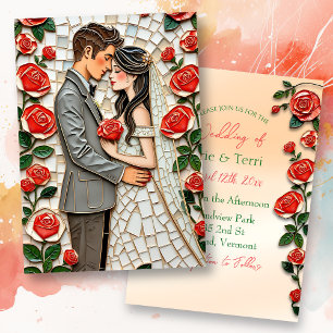 Invitación Bonito Coral Rosas Mosaic Sr. y Sra. Boda