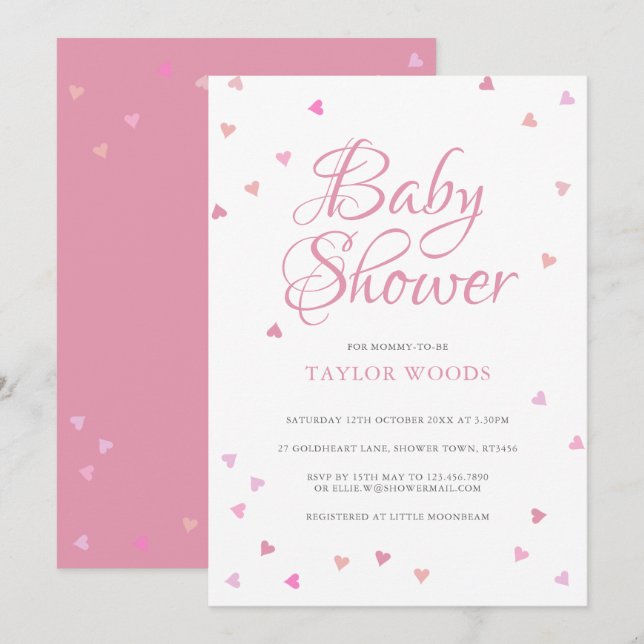 Invitación Bonito Corazones de amor rosados Baby Shower / Spr (Anverso / Reverso)