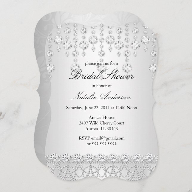 Invitación Bonito Cristal Brillante Ducha Plata Gris Blanco (Anverso / Reverso)