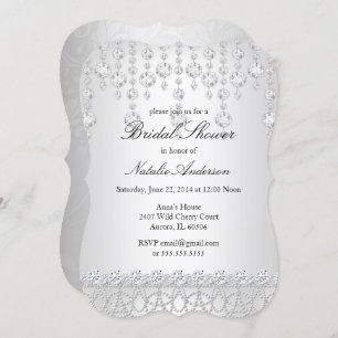 Invitación Bonito Cristal Brillante Ducha Plata Gris Blanco