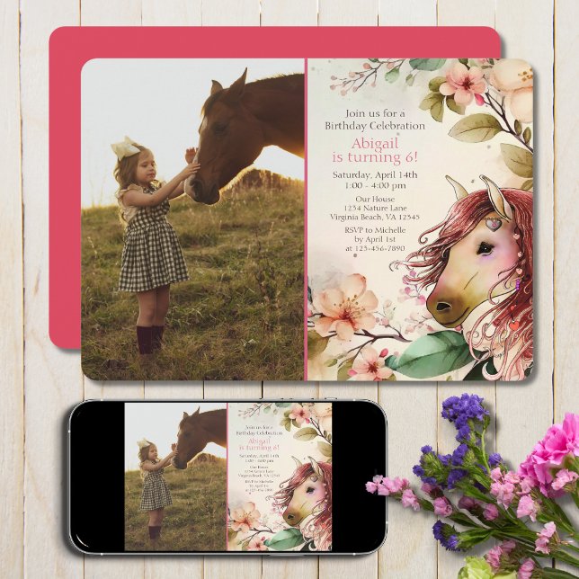 Invitación Bonito Cumpleaños de Caballos y Flores (Subido por el creador)