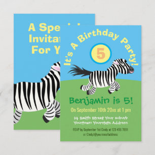 Invitación Bonito cumpleaños de personalizado de zebra de eje