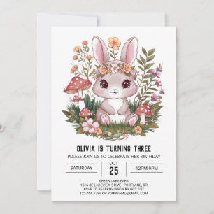 Invitación Bonito cumpleaños digital de conejo místico
