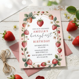 Invitación Bonito Cumpleaños Fresa Rosa Primer Cumpleaños
