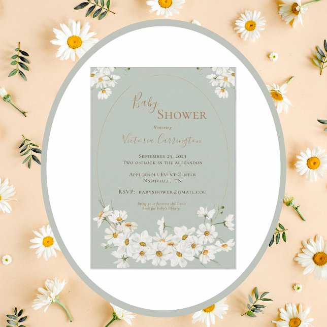 Invitación Bonito Daisies Frame Sage Baby Shower (Subido por el creador)