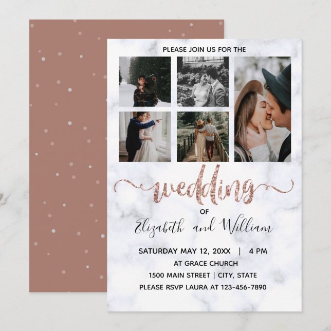 Invitación Bonito de caligrafía Rosa de oro Purpurina de coll (Anverso / Reverso)