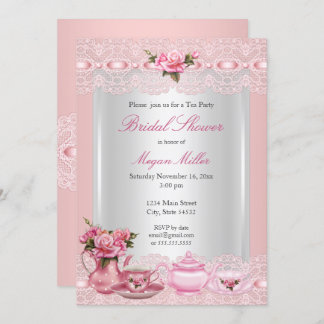 Invitación Bonito de ducha de novia rosas rosadas Fiesta de t