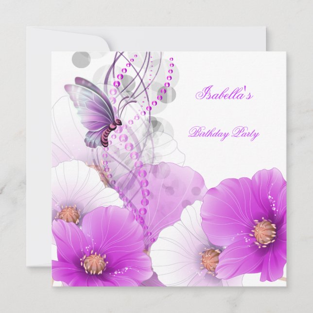 Invitación Bonito de fiesta de cumpleaños Floral Lilac Maripo (Anverso)