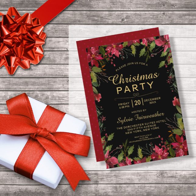 Invitación Bonito de Fiesta de Navidades clásicos Poinsettia (Subido por el creador)