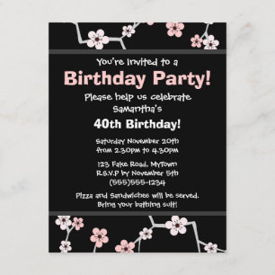 Invitación Bonito de flores de cerezo - Fiesta negro y rosa p