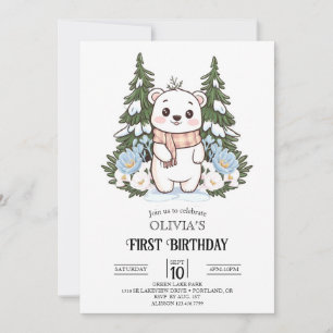 Invitación Bonito de Invierno Oso Polar 1er cumpleaños digita