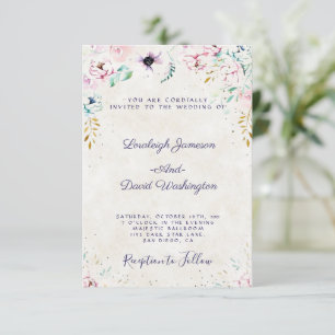 Invitación Bonito de presupuesto boda floral rosa y morado