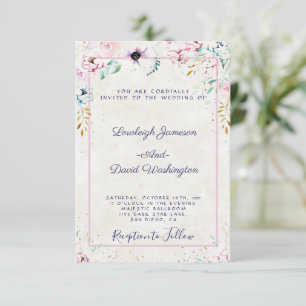Invitación Bonito de presupuesto boda floral rosa y morado In