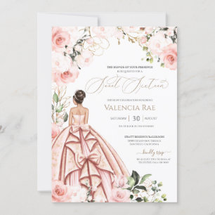 Invitación Bonito de Rosas de Rubor en un hermoso vestido ros