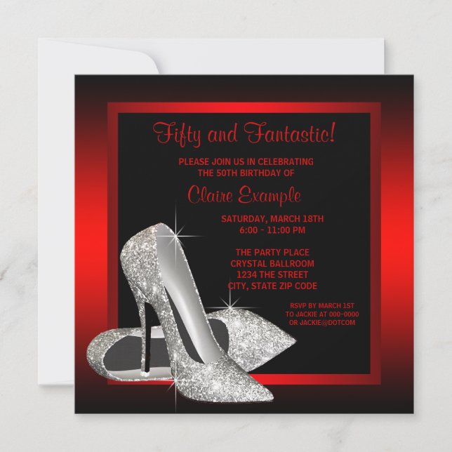 Invitación Bonito de tacones altos para Purpurinas negros y r (Anverso)