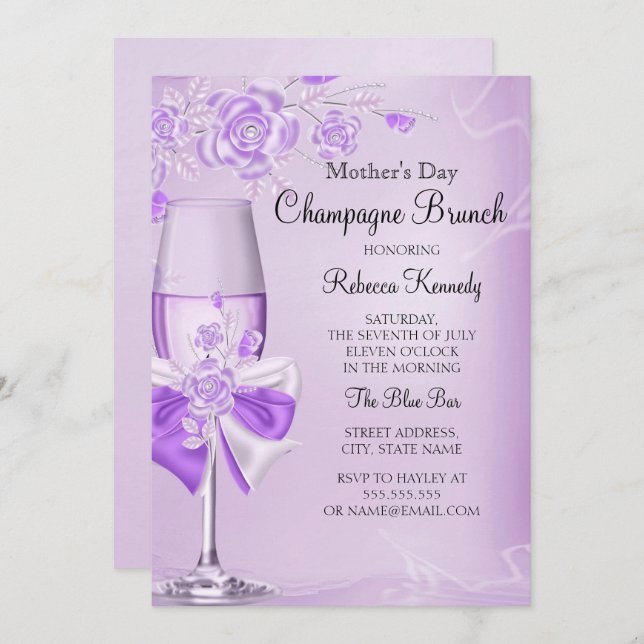 Invitación Bonito del Día de la Madre Rosa Lilac Champagne Br (Anverso / Reverso)