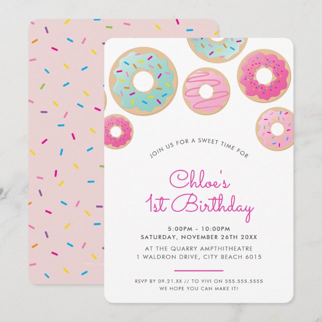 Invitación BONITO DONUT dulce lindo dulce bufé entre (Anverso / Reverso)