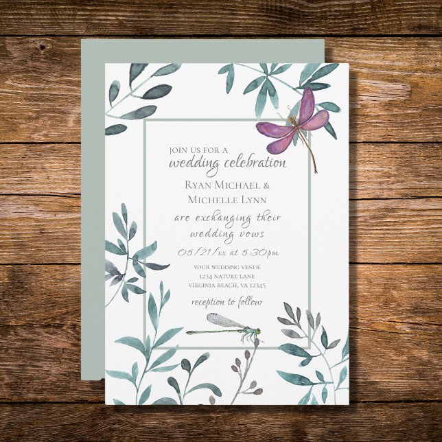 Invitación Bonito Dragonfly Garden Greeneration on White Boda (Subido por el creador)