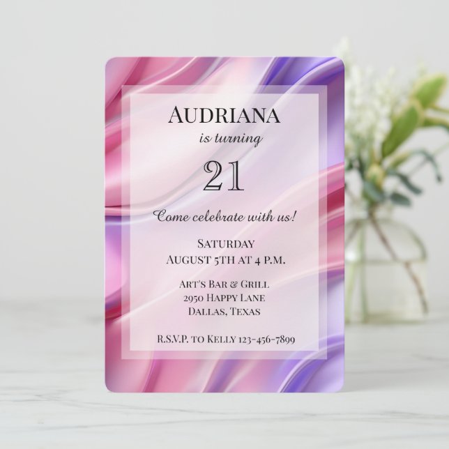 Invitación Bonito Dreamy Pink Purple Birday (Anverso de pie)