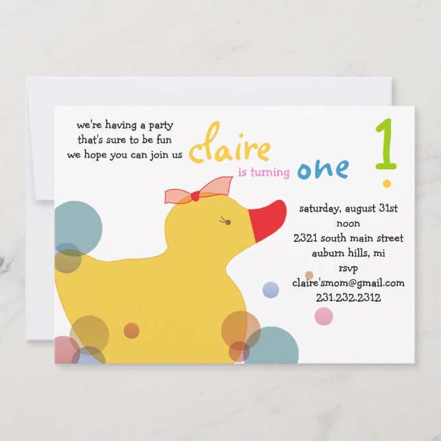 Invitación Bonito Ducky - Fiesta de cumpleaños de playa (Anverso)