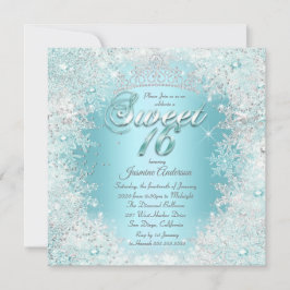 Invitación Bonito dulce 16 azul Verde azulado Silver Winter W