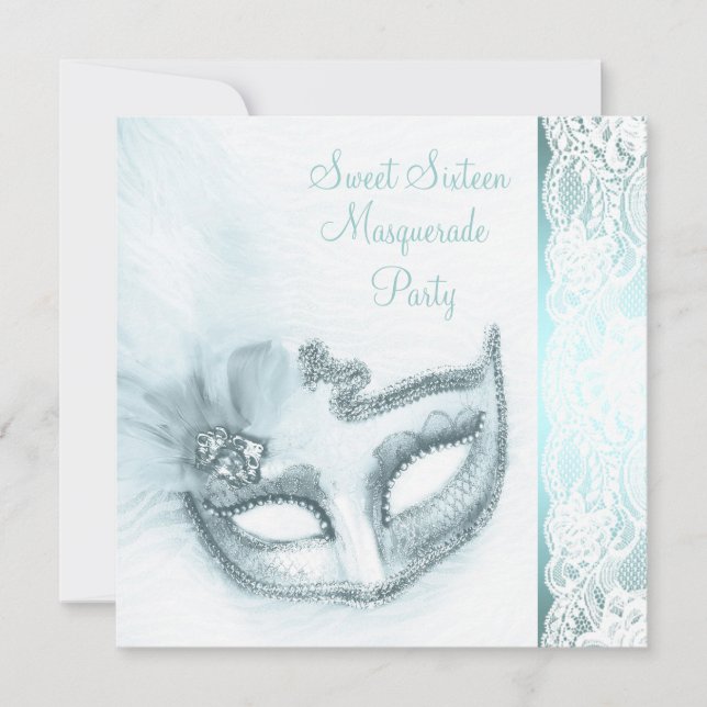 Invitación Bonito Dulce Dieciséis Fiestas de la Mascarada Azu (Anverso)