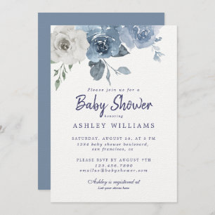 Invitación Bonito Dusty Blue Ivory Rosa Baby Shower