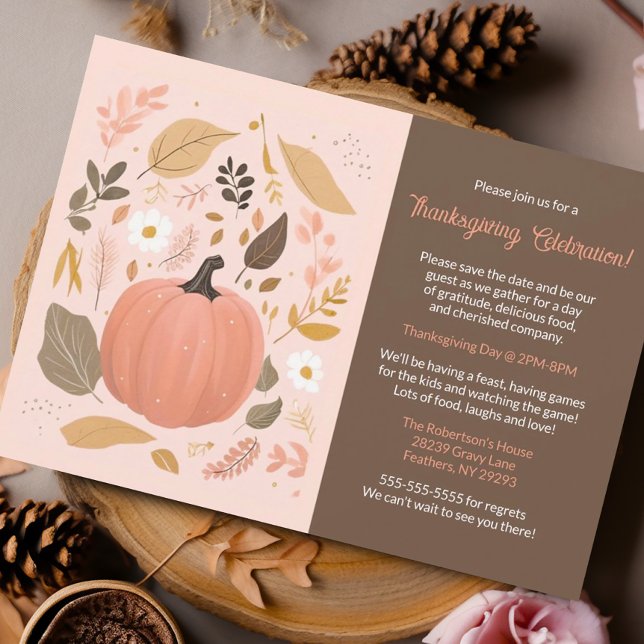 Invitación Bonito Earthy Pumpkin Foliage Fiesta de Acción de  (Boho chic thanksgiving invitation)