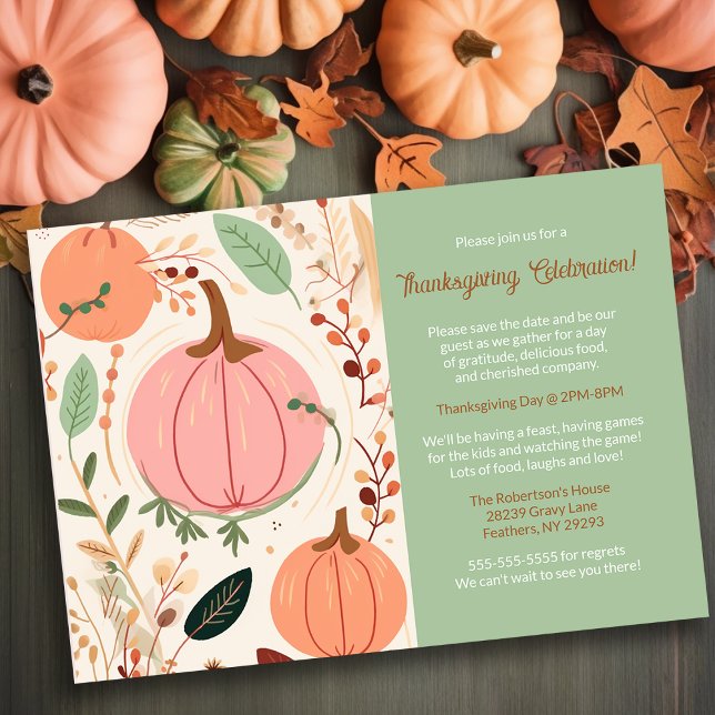 Invitación Bonito Earthy Pumpkin Foliage Fiesta de Acción de  ( beautiful pumpkin thanksgiving invitation photograph
)