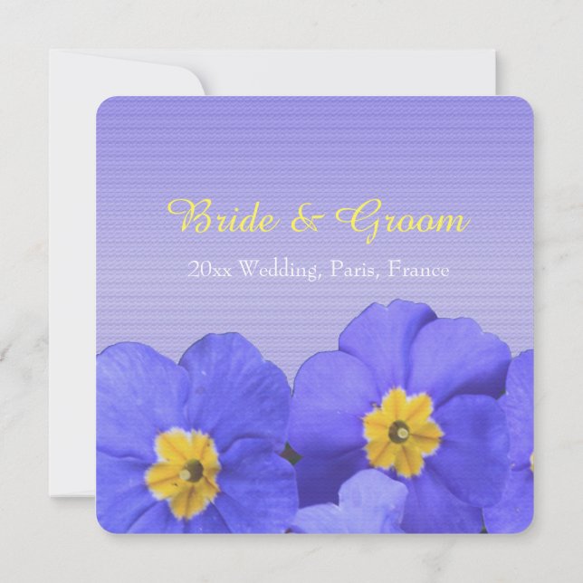 Invitación bonito, elegante boda de flores azules y amarillas (Reverso)
