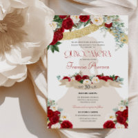 Bonito elegante Charro Rojo Oro Blanco Quinceanera